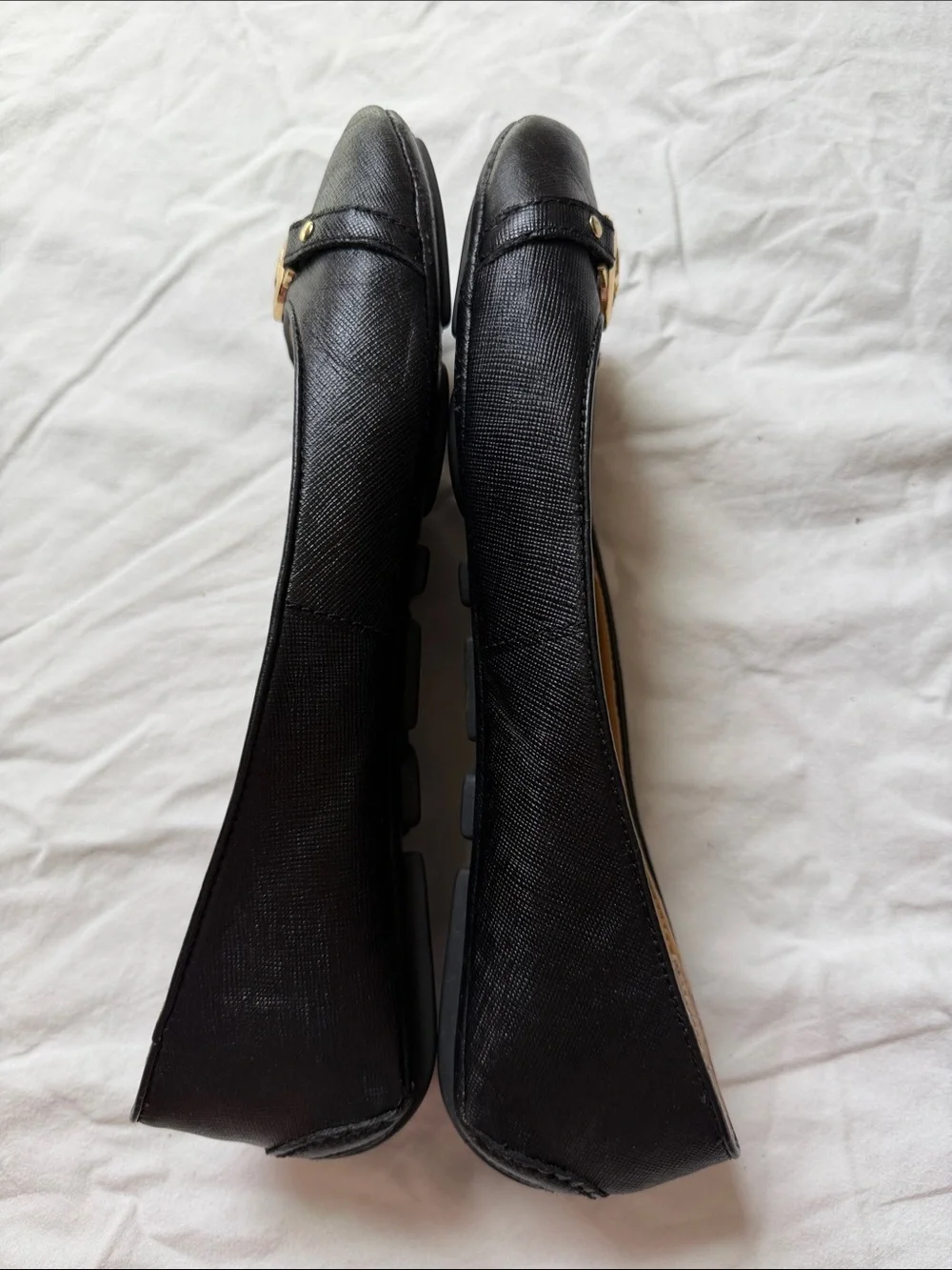 Michael Kors Black Leather MK Medallion Ballet Flats
